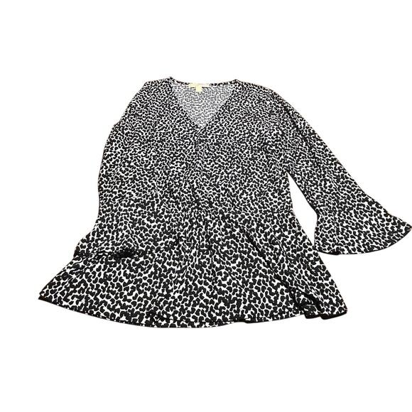 Michael Kors Leopard Print Elastic Waist Shirt with bell sleeves size Medium - Picture 1 of 4